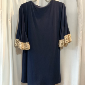 Judith March Navy Bell‎ Lace Crochet Sleeve Dress Size Small